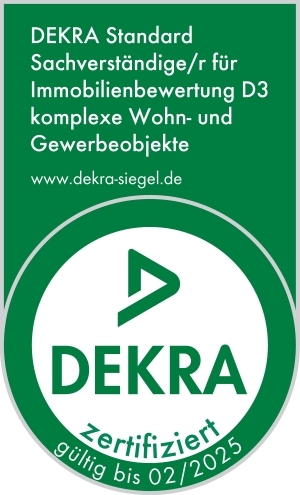 DEKRA zertifizierter Sachverständiger für Immobilienbewertung D2 (Wohn- u. einfache gewerbliche Objekte)